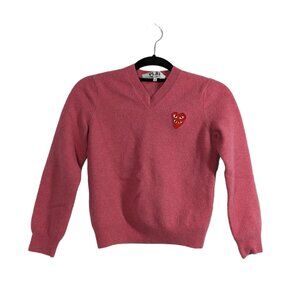 Comme des Garcons PLAY Wool Cropped Pink Pullover V-Neck Sweater Size "Large"